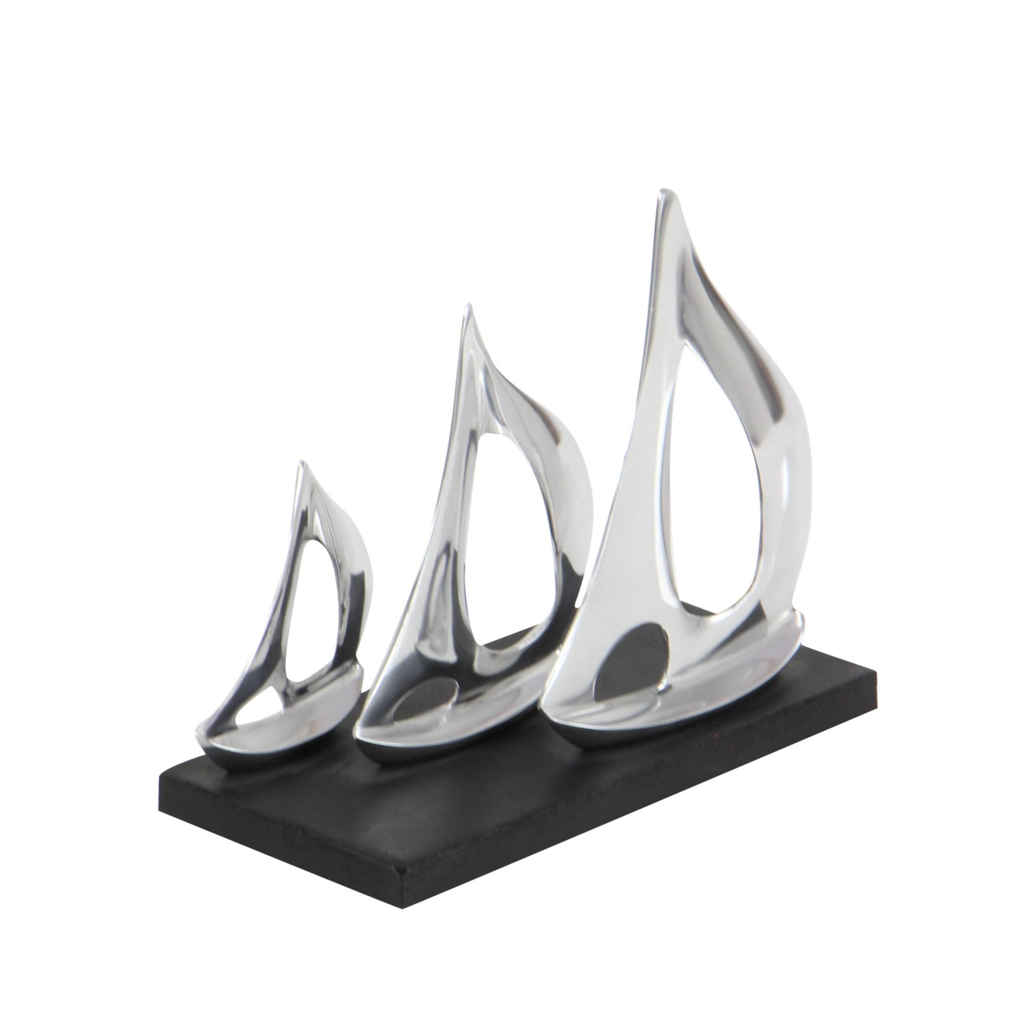 11" Silver Sail Boat Coastal Sculpture